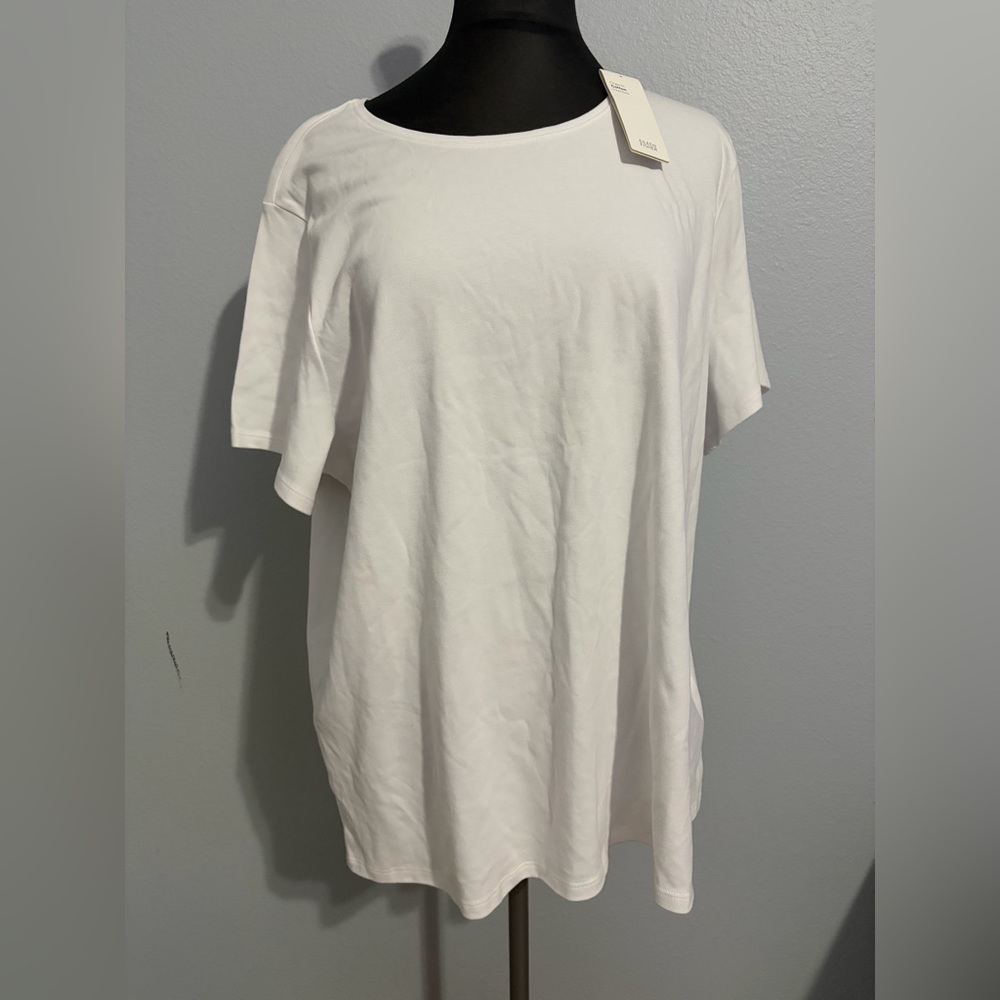 Eileen Fisher White Scoop Neck Short Sleeve Tee